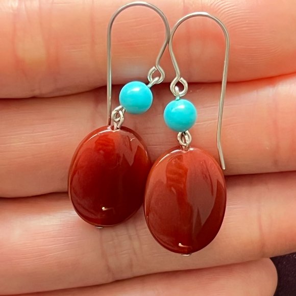 Artisan .925 Sterling Silver Semi Precious Stone Earrings, Turquoise Earrings - Picture 1 of 5